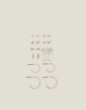 10-Pack Stud and Hoop Earrings, Silver (SILVER), large