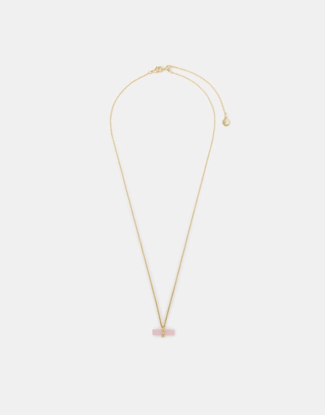 14ct Gold-Plated Healing Stone T-Bar Necklace, Pink (ROSE PINK), large