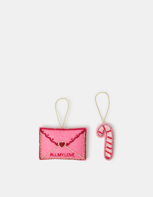 2-Pack Candy Cane & Letter Christmas Tree Decorations, , large