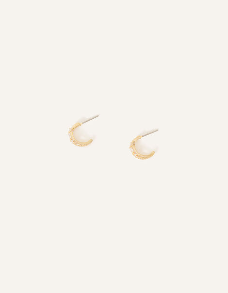 14ct Gold-Plated Sparkle Stone Hoop Earrings, , large