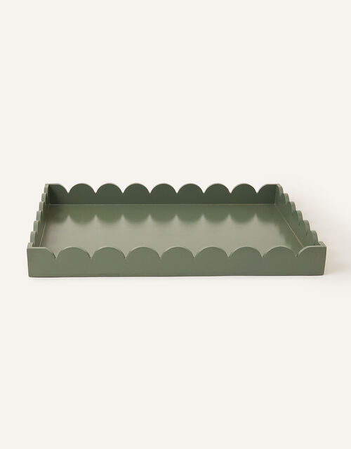 Large Wood Scallop Tray Green