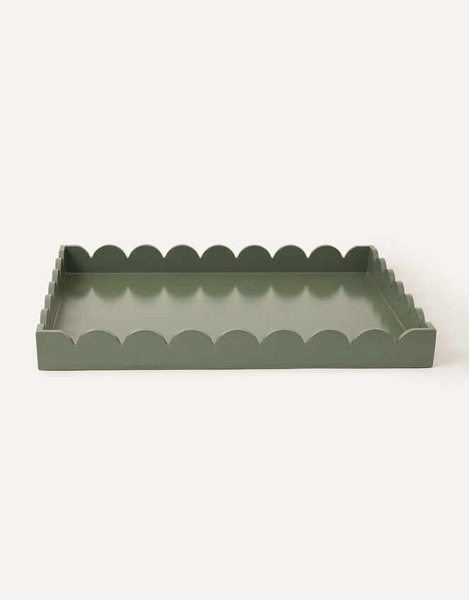 Large Wood Scallop Tray, Green (GREEN), large