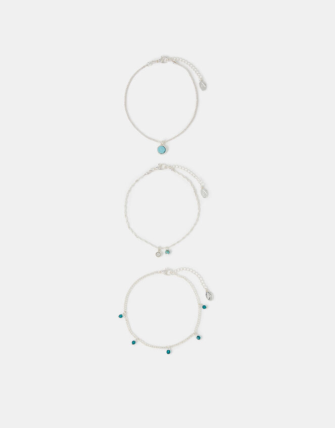 3-Pack Stone Charm Anklets, , large