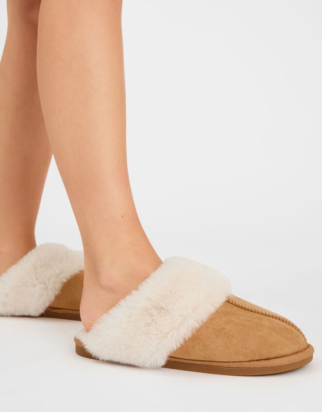 Faux Suede Mule Slippers, Tan (TAN), large