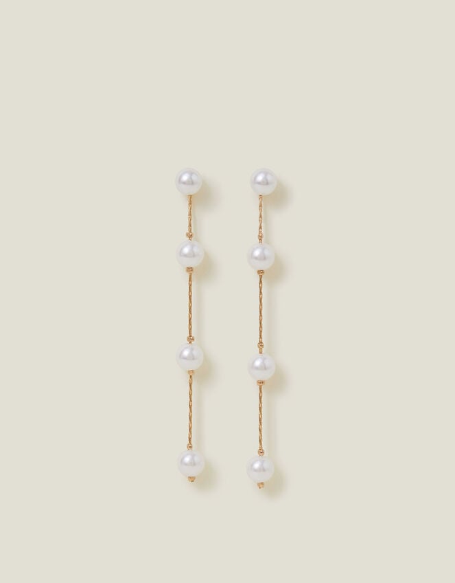 Pearl Station Long Drop Earrings, , large