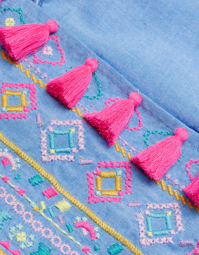 Girls Chambray Embroidered Playsuit, Multi (BRIGHTS-MULTI), large