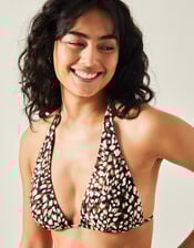 Animal Print Halter Bikini Top, Brown (BROWN), large