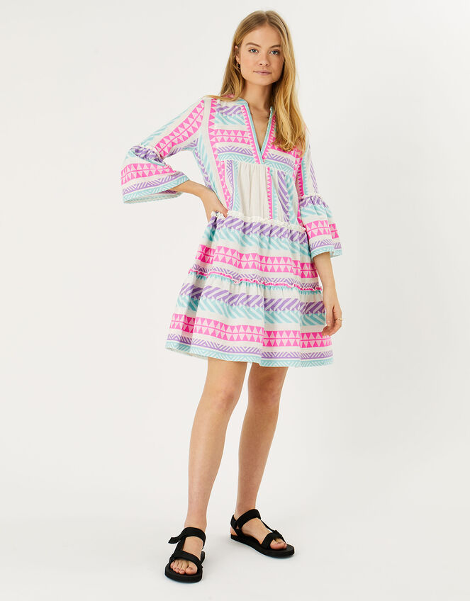 Geometric Stripe Jacquard Dress, Multi (BRIGHTS-MULTI), large