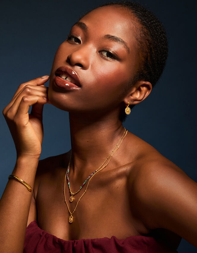 14ct Gold-Plated Bead Disc Pendant Necklace, , large