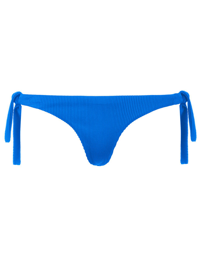 Ribbed Tie-Side Brazilian Bikini Briefs, Blue (BLUE), large