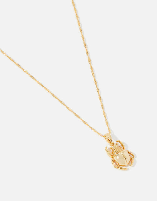 Gold-Plated Scarab Beetle Pendant Necklace, , large