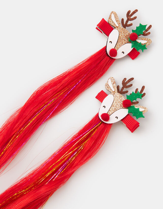 2-Pack Girls Christmas Faux Hair Clips, , large