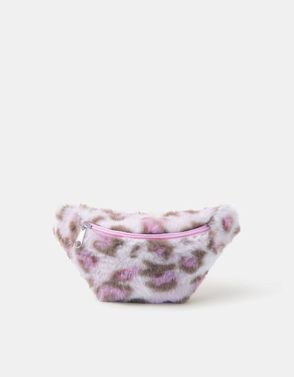 Girls Fluffy Leopard Print Belt Bag, , large