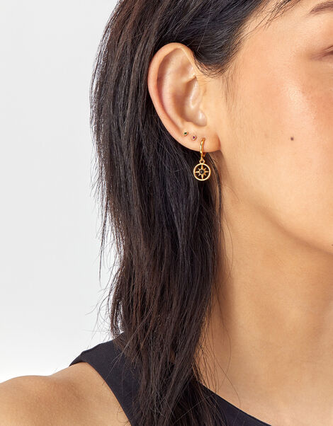 Gold-Plated Stone Onyx Hoop Earrings, , large