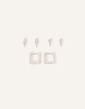 Sterling Silver-Plated Lightning Bolt Earrings Set of Three, , large