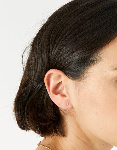 Sterling Silver Pearl Stud Earring Set, , large