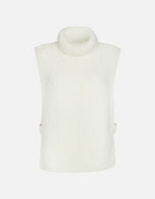 Polo Neck Knit Vest with Recycled Polyester, White (WHITE), large