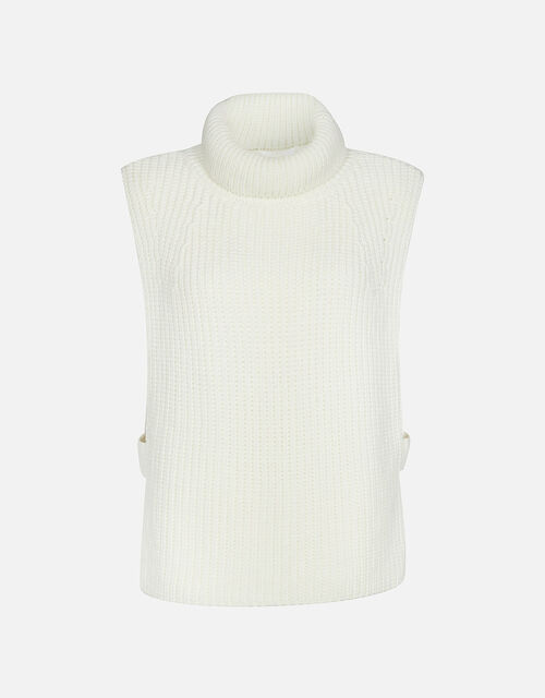 Polo Neck Knit Vest with Recycled Polyester, White (WHITE), large