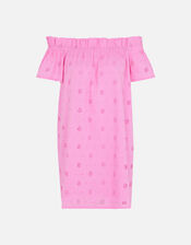 Schiffli Bardot Dress in Organic Cotton, Pink (PINK), large