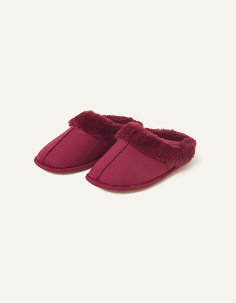Faux Fur Mule Slippers, Red (BURGUNDY), large