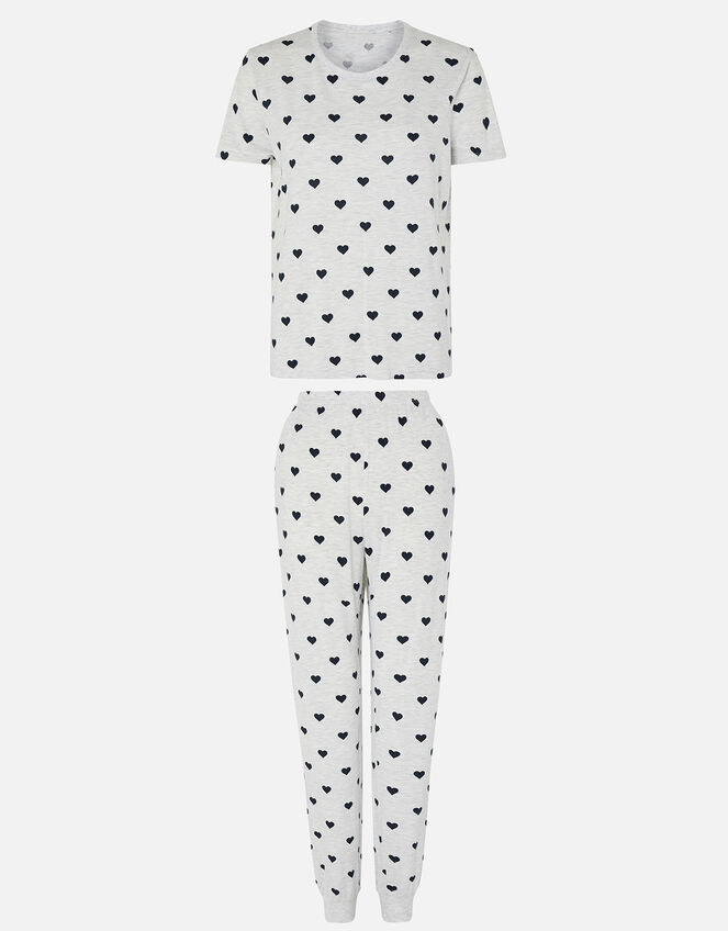 Heart Print Pyjama Set, Grey (GREY), large