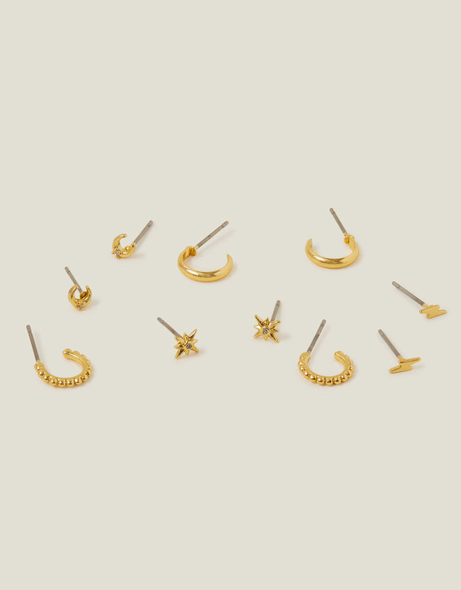 5-Pack 14ct Gold-Plated Celestial Studs, , large