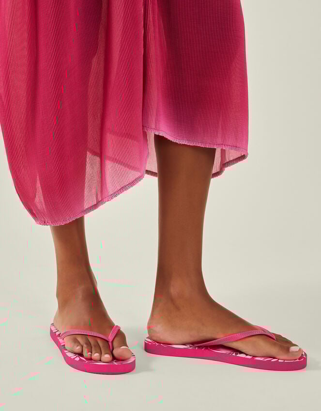 Palm Print Flip Flops, Pink (PINK), large