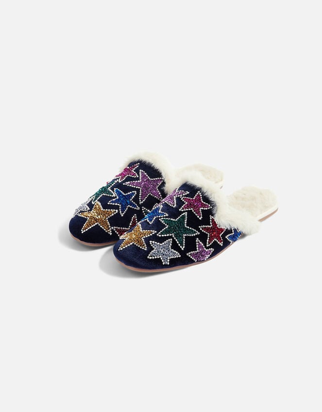 Embellished Star Velvet Slippers, Multi (BRIGHTS-MULTI), large