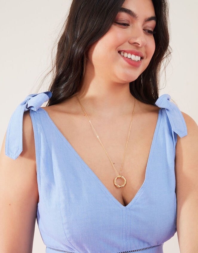 14ct Gold-Plated Twisted Hoop Pendant Long Necklace, , large