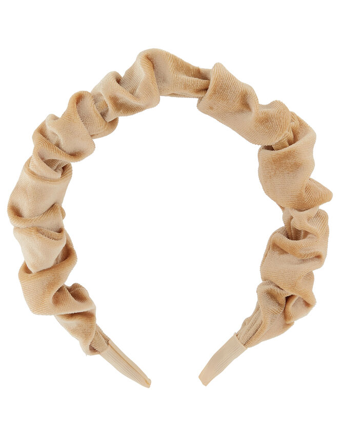 Ruched Velvet Headband, Cream (CREAM), large