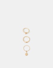 3-Pack Sun Charm Rings, Gold (GOLD), large