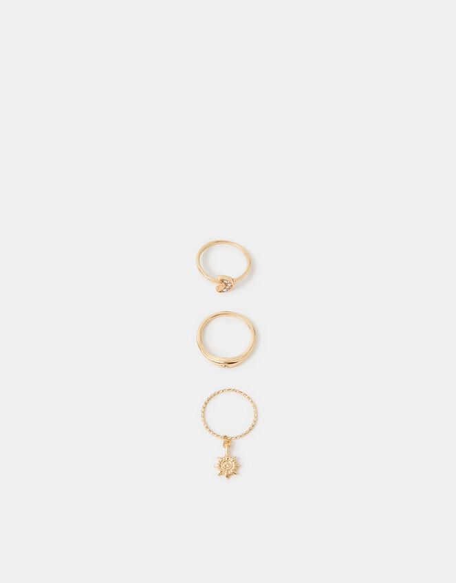 3-Pack Sun Charm Rings, Gold (GOLD), large