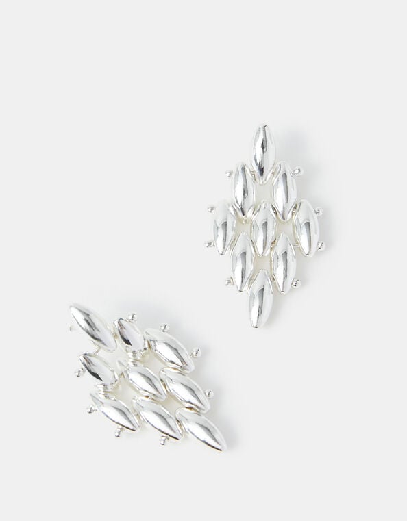 Sterling Silver-Plated Diamond Drop Earrings, , large