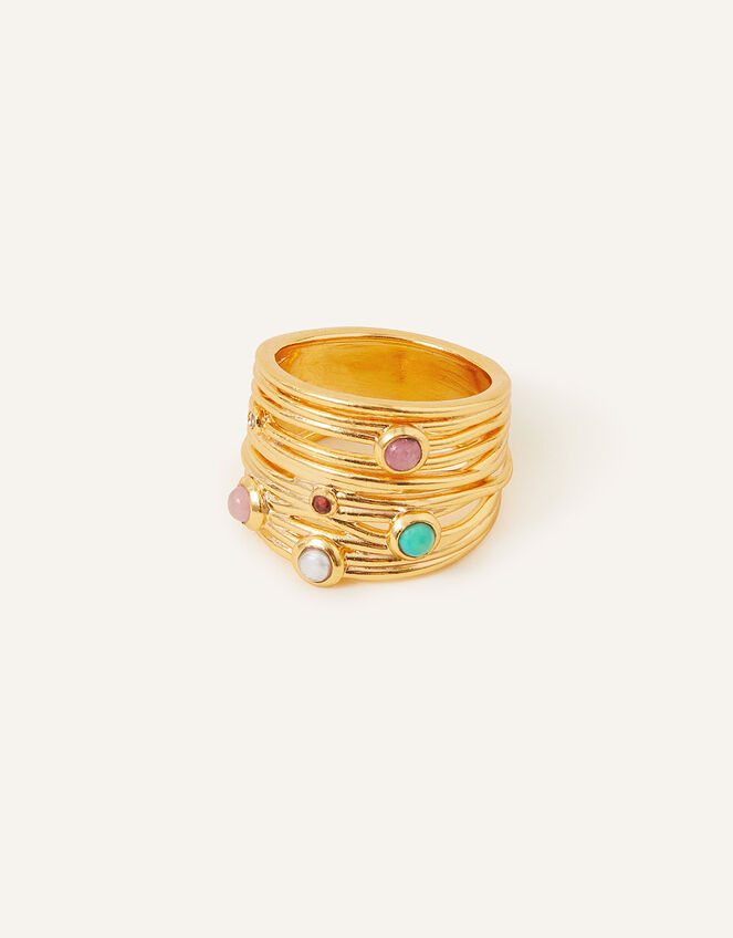 14ct Gold-Plated Stone Layered Ring, BRIGHTS MULTI, large