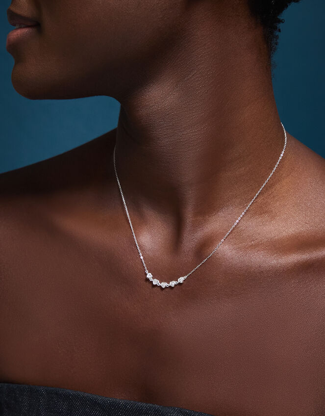 Sterling Silver Diamanté Heart Chain Necklace, , large