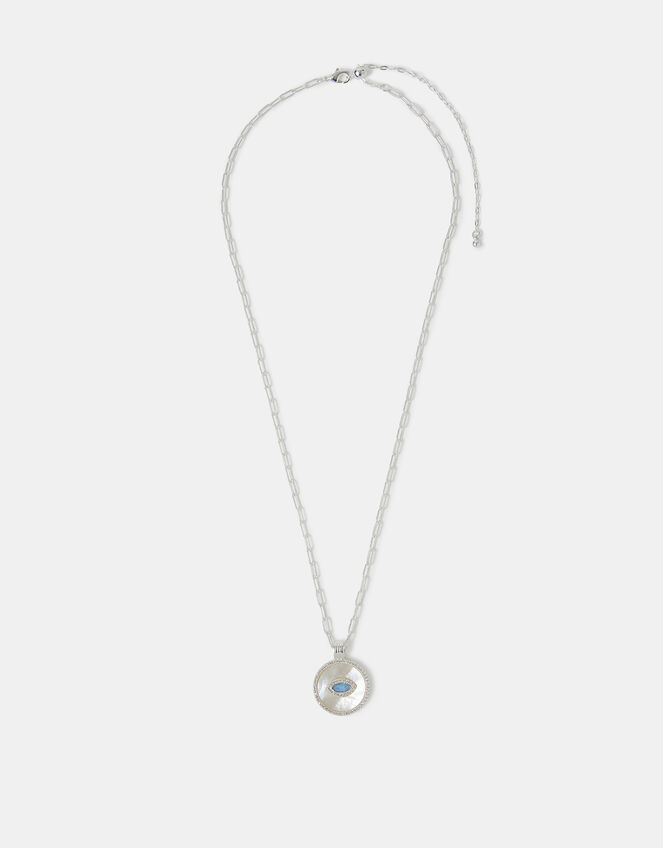 Sterling Silver-Plated Evil Eye Pendant Necklace, , large