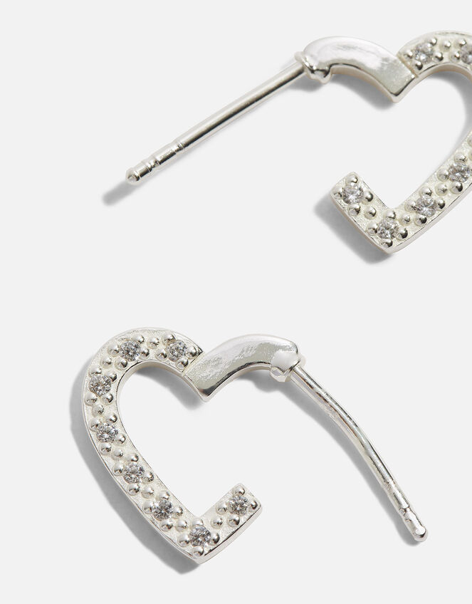 Sterling Silver Cut Out Sparkle Heart Earrings, , large