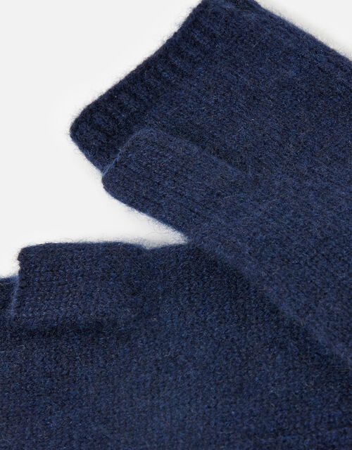 Longline Fingerless Gloves in Cashmere , Blue (NAVY), large