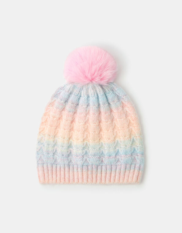 Girls Ombr&eacute; Bobble Beanie Hat, Multi (PASTEL MULTI), large