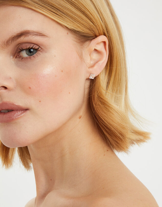 Sterling Silver Square Crystal Stud Earrings, , large