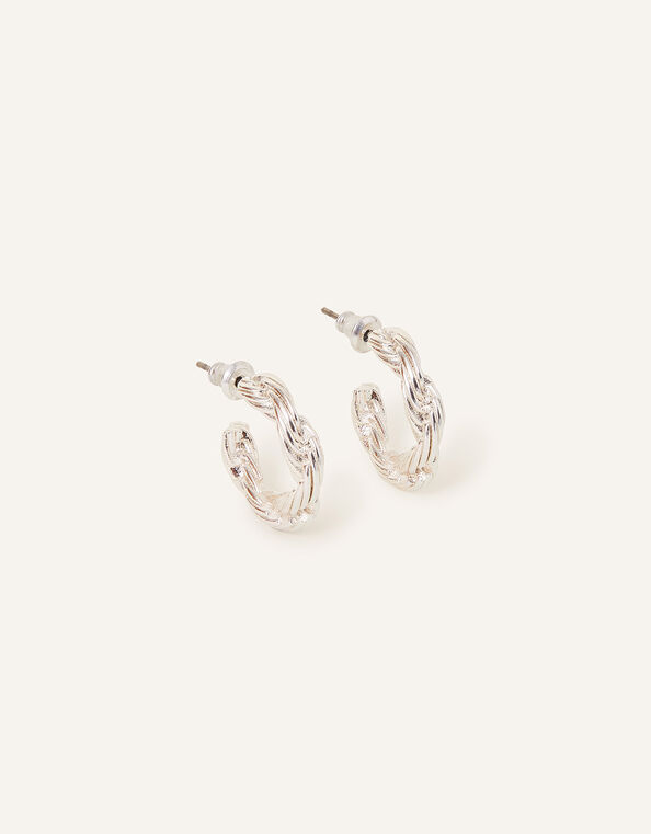 Sterling Silver-Plated Twisted Hoops, , large