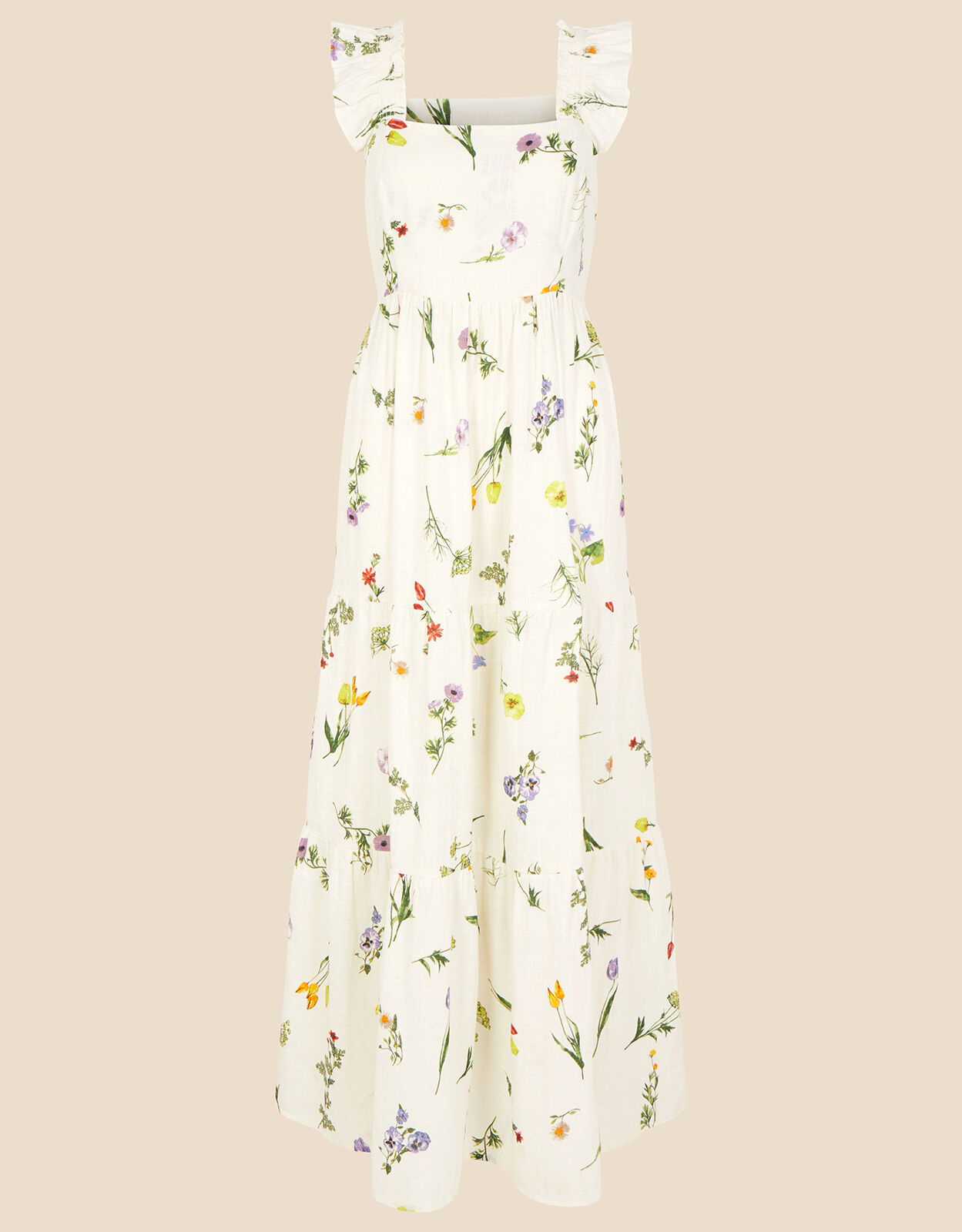 Botanical Tiered Floral Print Maxi Dress Ivory Beach holiday dresses Accessorize UK