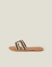 Wide Fit Cut-Out Bead Slide Sandals, Black (BLACK WHITE), large