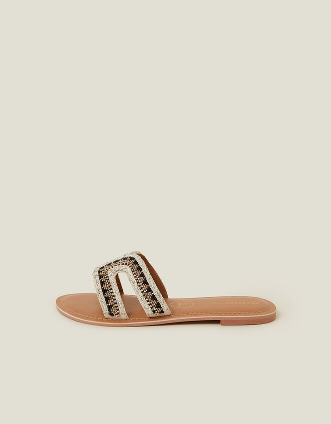 Wide Fit Cut-Out Bead Slide Sandals, Black (BLACK WHITE), large