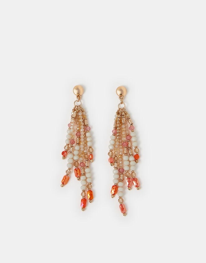 Beaded Facet Long Drop Earrings, , large