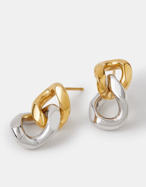 Stainless Steel Mixed Metal Chain Drop Earrings, , large