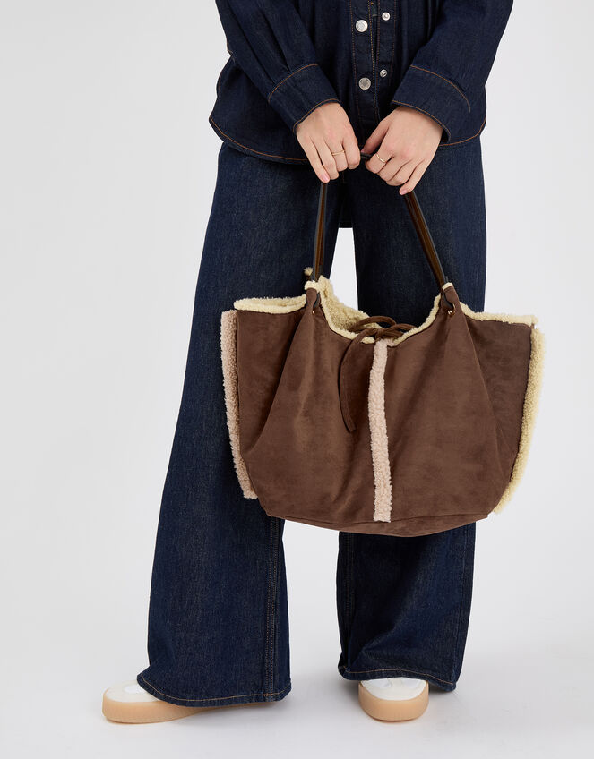 Reversible Borg Shoulder Bag, , large