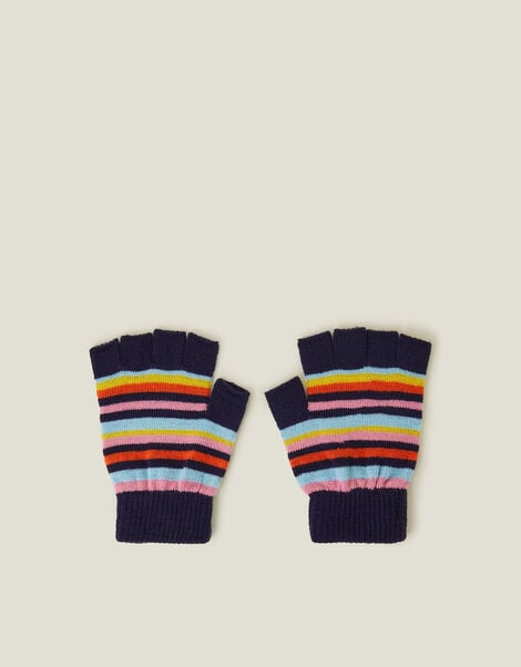 Stripe Fingerless Gloves, Blue (NAVY), large