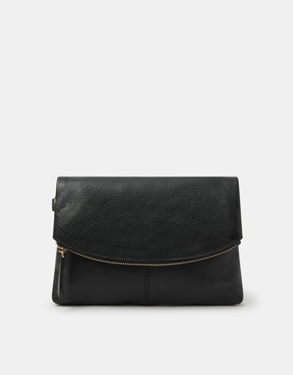 Curved Foldover Leather Wristlet Bag, , large