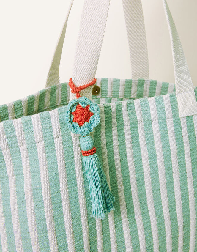 Stripe Tassel Tote Bag, , large
